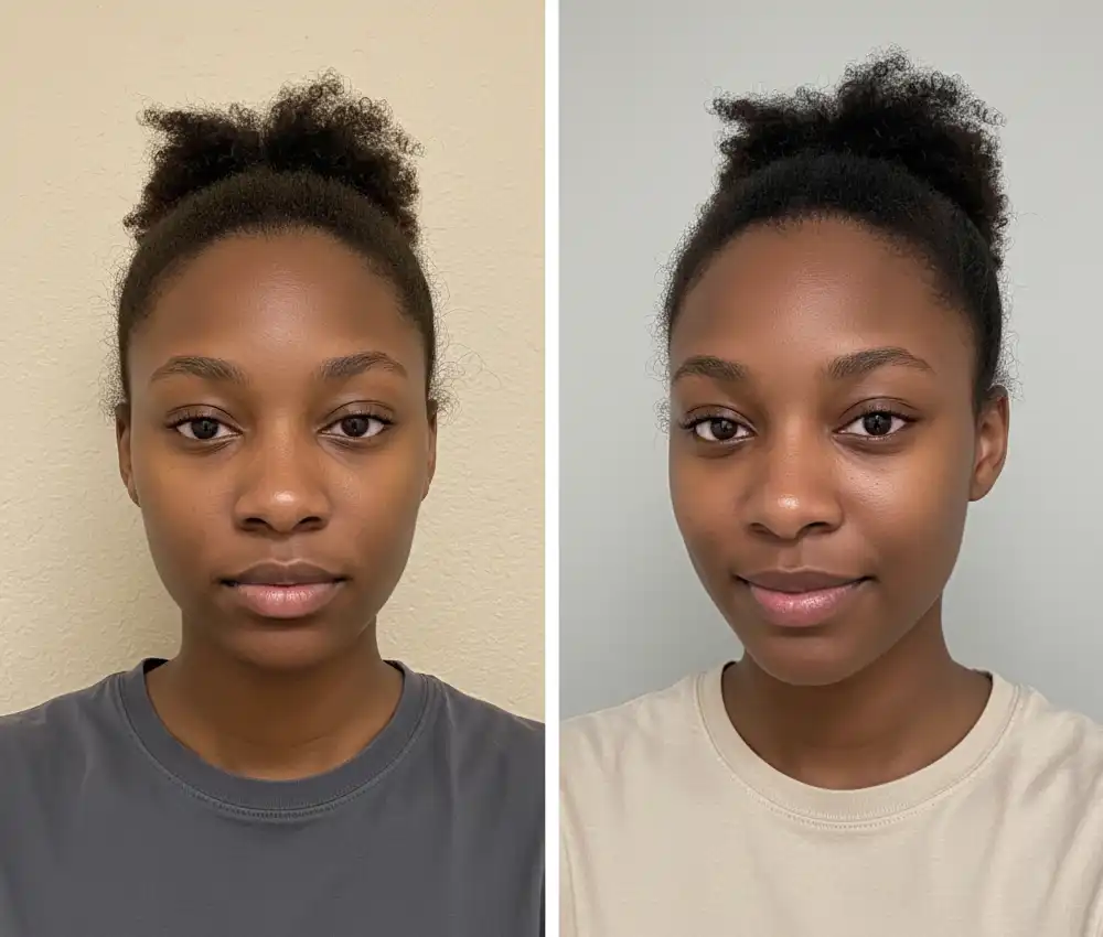 Avant après, rituel BLORËM & SENS sur peau mixte à imperfections