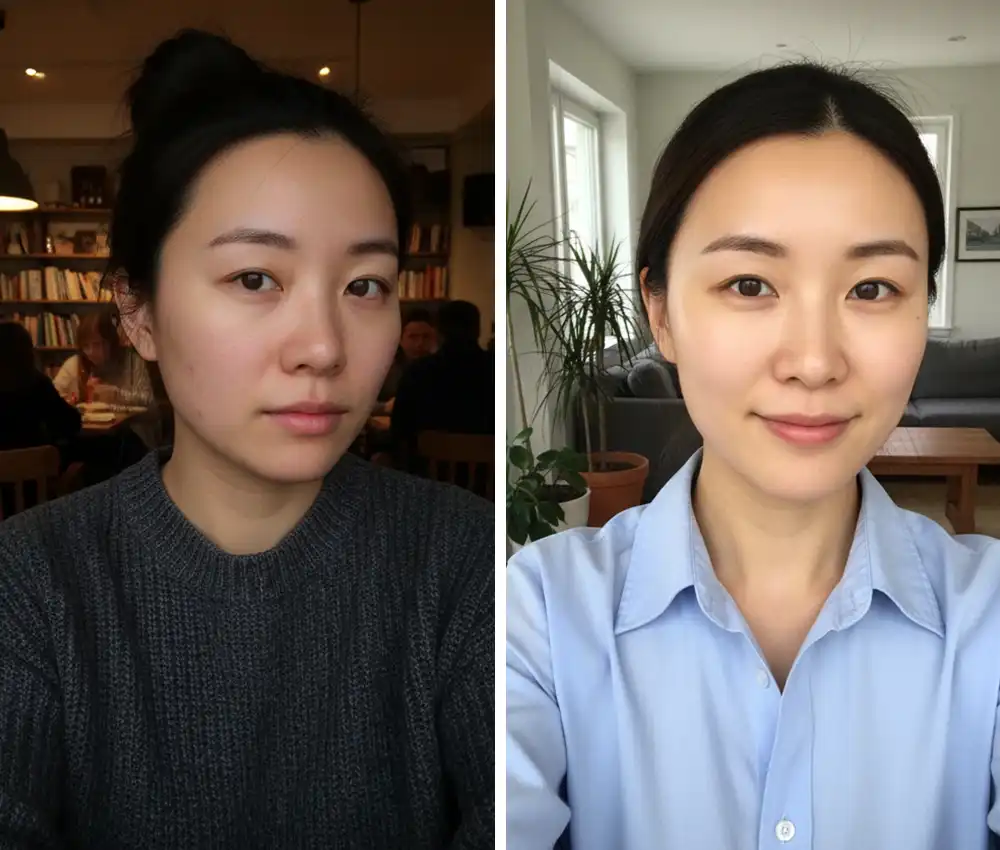Avant après, rituel BLORËM & SENS pour l'éclat du teint